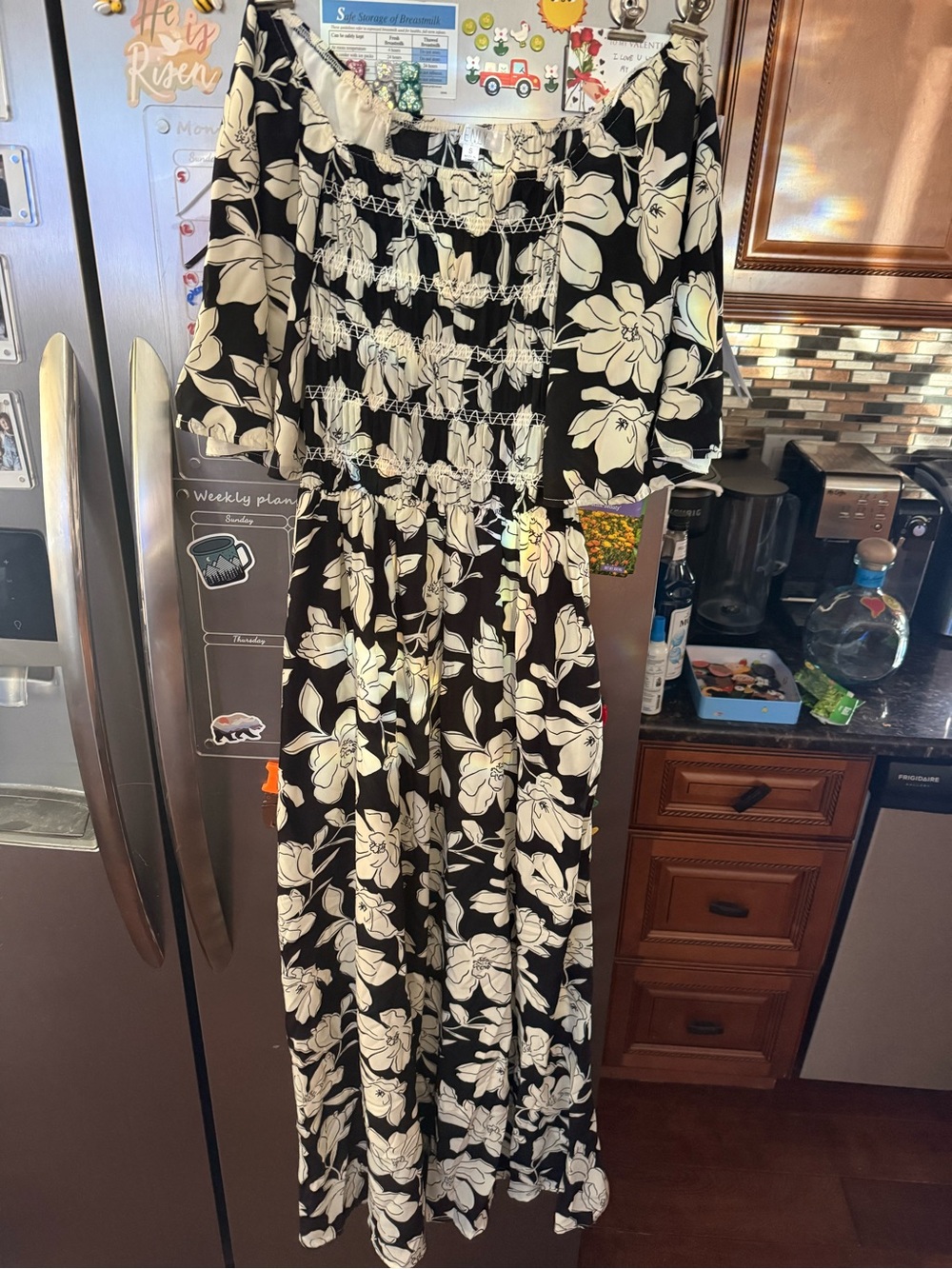 Black Maxi Dress with White Floral Print - HENLY